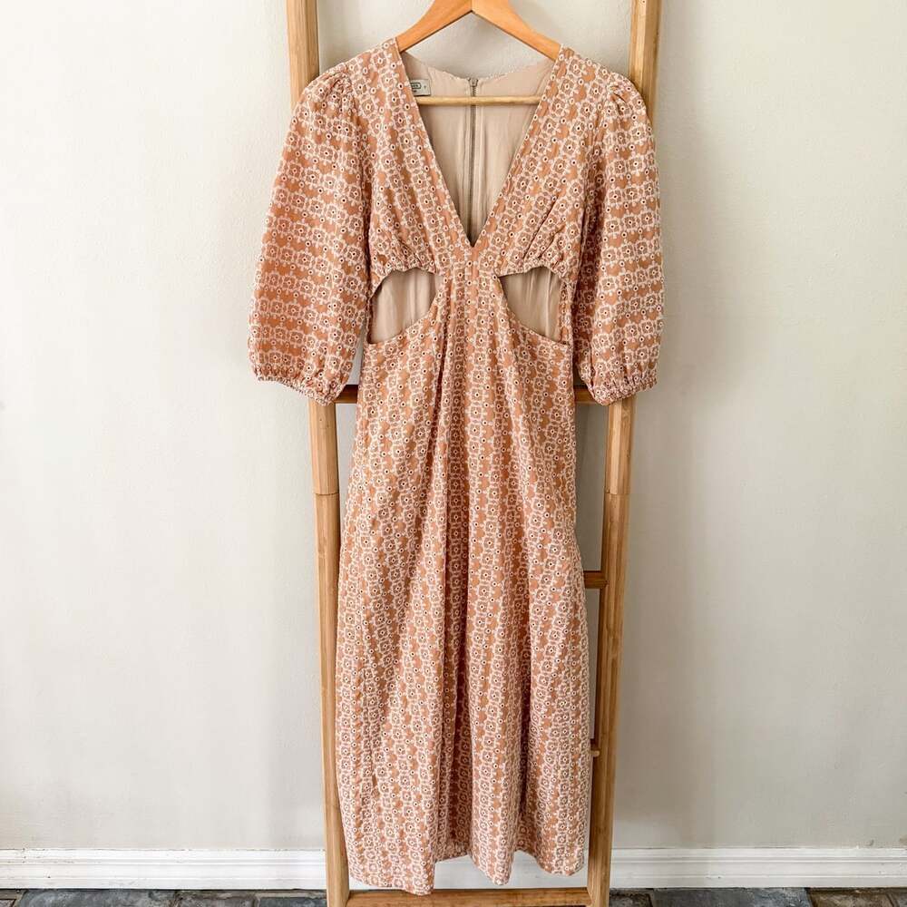 Les Cloches Fabiana Justus Eyelet Cutout Maxi Midi Dress Pink Size Small Cotton